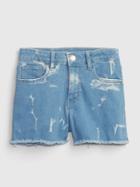 Kids High Rise Denim Shortie Shorts With Washwell