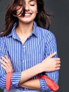 Gap Women Colorblock Stripe Fitted Boyfriend Shirt - Blue Combo