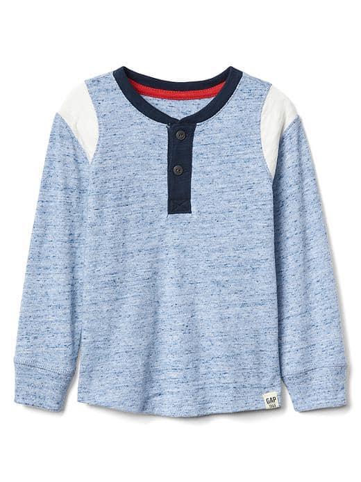 Gap Long Sleeve Slub Henley - Blue Heather
