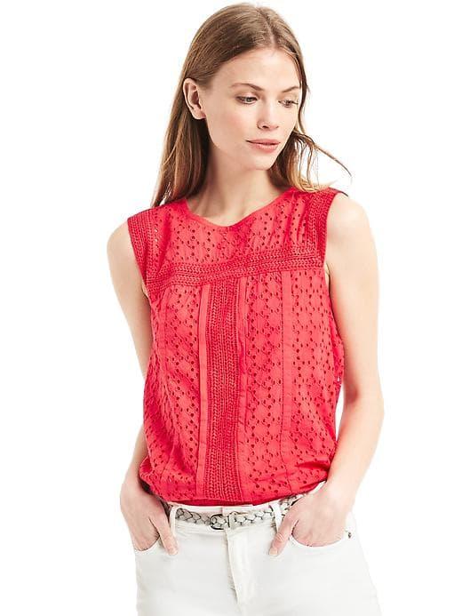 Gap Women Eyelet Lace Tank - Rose Bush