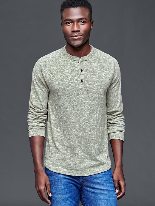 Gap Men Solid Slub Henley - Olive Heather