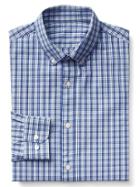 Gap Men Stretch Poplin Mini Gingham Standard Fit Shirt - Brillant Blue