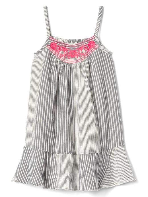Gap Embroidery Multi Stripe Spaghetti Dress - Navy Stripe