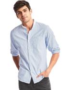 Gap Men Oxford Bengal Stripe Band Collar Standard Fit Shirt - Blue Allure