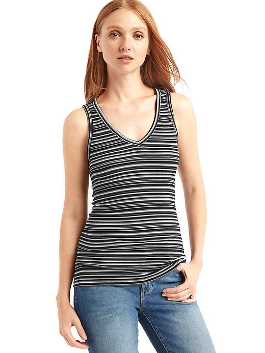 Gap Women Ribbed V Neck Stripe Tank - Black Stripe