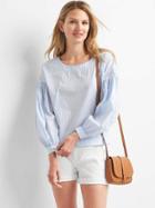 Gap Women Railroad Stripe Crop Shirt - Blue & White Stripe