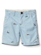 Gap Ocean Embroidery Flat Front Shorts - Blue Coast