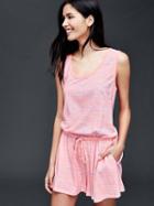 Gap Women Linen Cotton Print Skort Romper - Pink Stripe