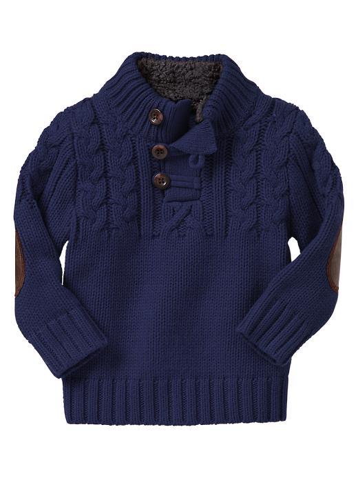 Gap Sherpa Mockneck Cable Sweater - Navy