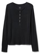 Gap Women Textured Long Sleeve Henley - Black