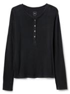 Gap Women Textured Long Sleeve Henley - Black