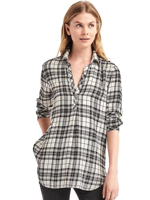 Gap Women Soft Metallic Plaid Tunic - White Plaid