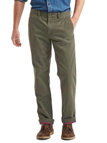 Gap Men Vintage Wash Flannel Lined Straight Fit Khakis - Deep Woods