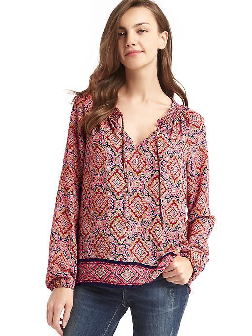 Gap Women Tile Print Smock Blouse - Pink Print