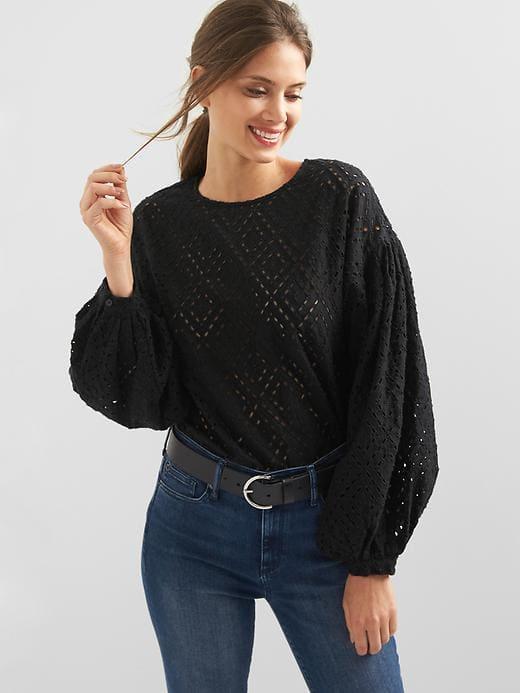 Gap Geometric Eyelet Top - True Black