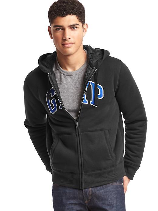 Gap Men Logo Sherpa Zip Hoodie - Moonless Night