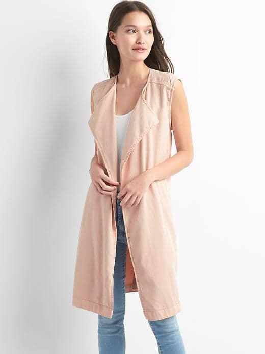 Gap Women Tencel Belted Trench Vest - Pink