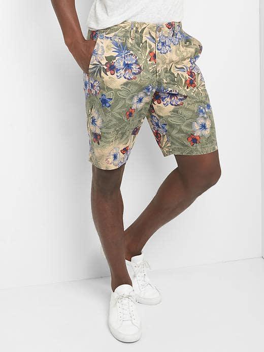 Gap Men Floral Khaki Shorts 10 - Red/khaki Floral