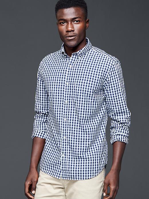 Gap Men Gingham Poplin Shirt - Comet Blue