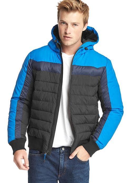 Gap Men Coldcontrol Max Colorblock Hooded Puffer - True Black