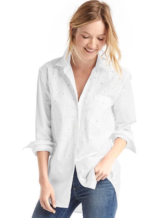 Gap Women Studded Boyfriend Shirt - White