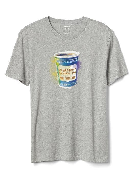 Gap Men Watercolor Coffee Cup Graphic Tee - New Heather Grey