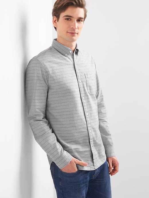 Gap Men Oxford Print Slim Fit Shirt - Black/gray Feeder Stripe