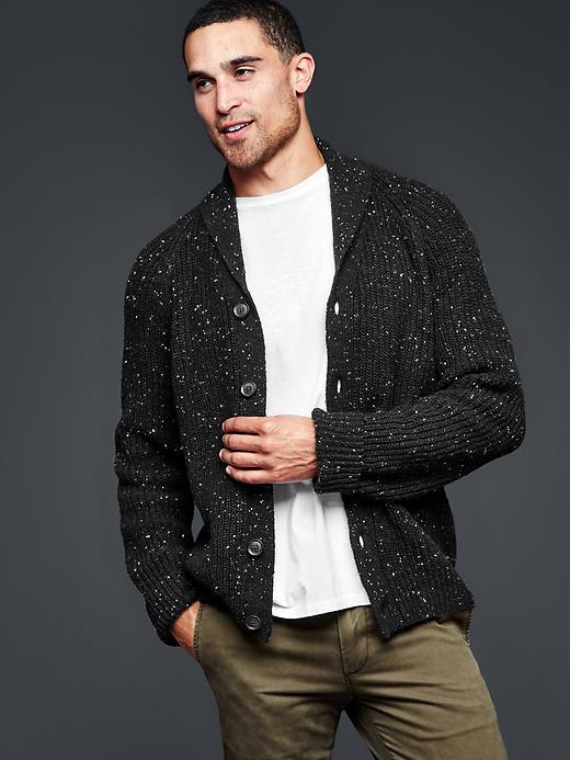 Gap Men Marled Shawlneck Cardigan - Black Neppy