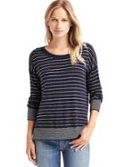 Gap Women Drop Sleeve Stripe Pullover Sweater - Navy Heather
