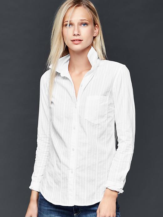 Gap Women Dobby Stripe Fitted Boyfriend Shirt - White