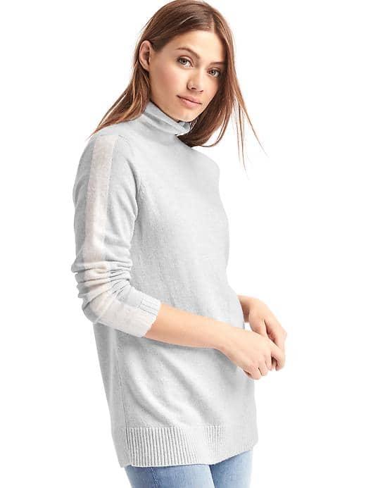 Gap Women Merino Wool Blend Sleeve Stripe Turtleneck. - Heather Grey