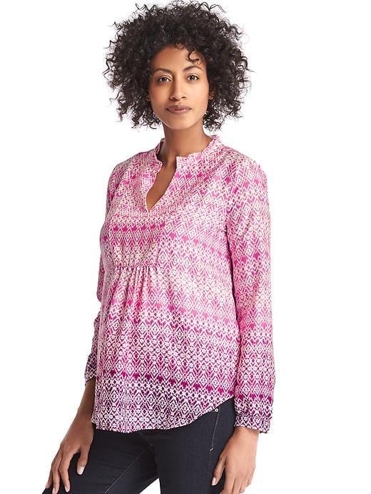 Gap Shirred Split Neck Shirt - Pink Print