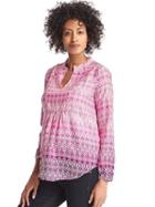 Gap Shirred Split Neck Shirt - Pink Print