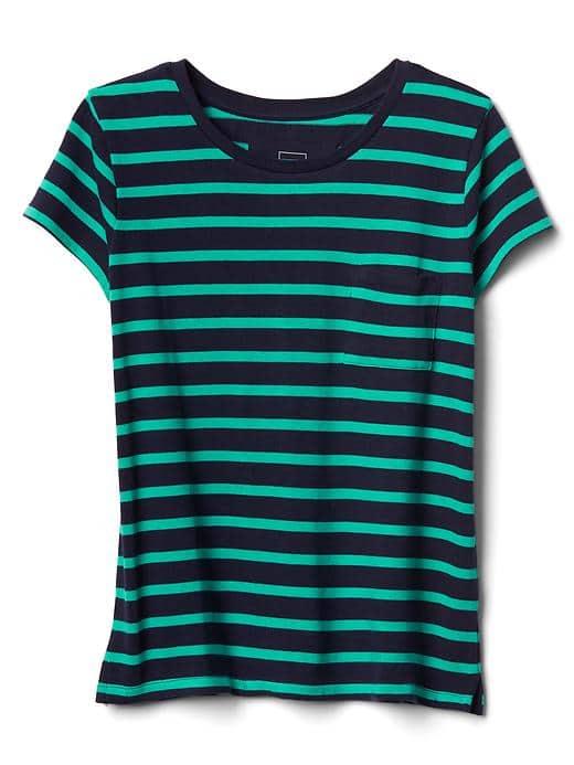 Gap Women Stripe Crewneck Pocket Tee - Green Stripe