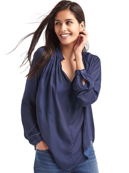 Gap Women Silky Split Neck Blouse - Dark Night