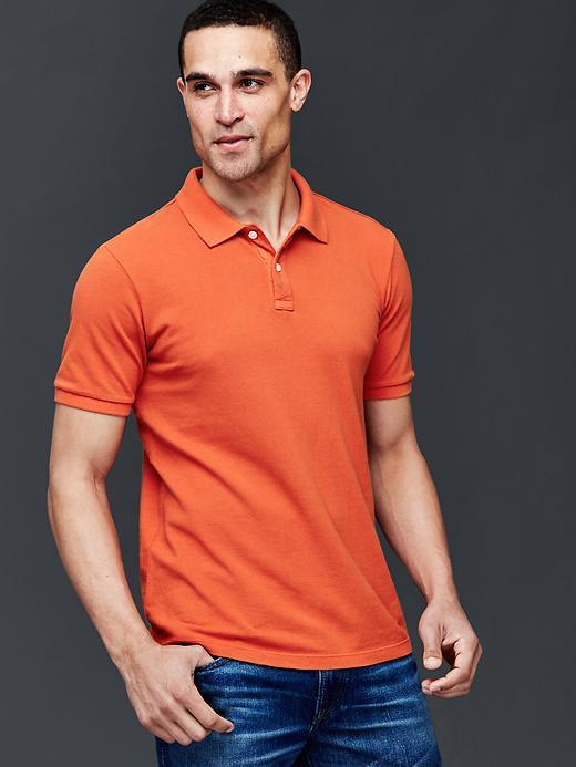 Gap Men Solid Pique Polo - Orange Pop