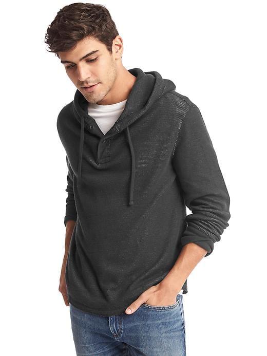 Gap Men Waffle Knit Henley Hoodie - Moonless Night