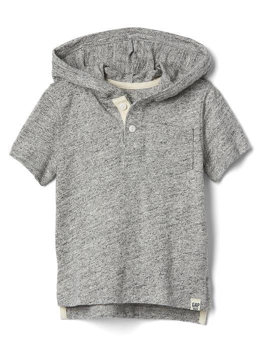 Gap Marled Short Sleeve Henley Hoodie - New Heather Grey