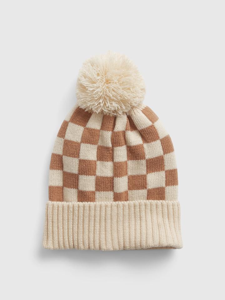 Kids 100% Recycled Checkered Pom Beanie
