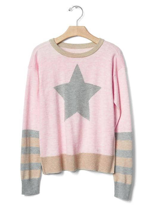 Gap Women Intarsia Graphic Colorblock Sweater - Pink Heather B0423