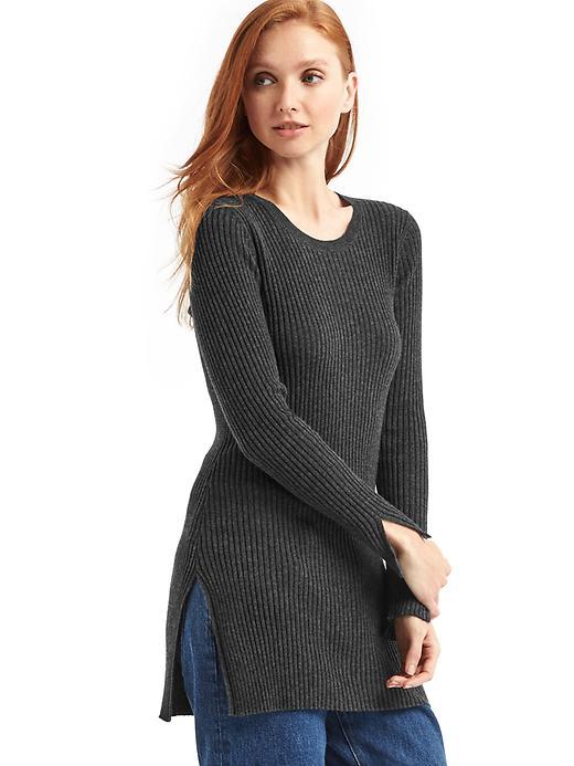 Gap Women Cozy Ribbed Slit Tunic - Charcoal Heather