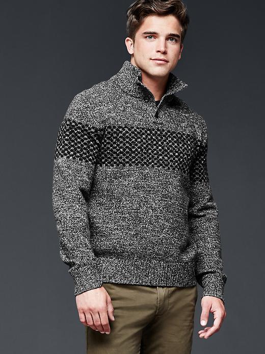 Gap Men Lambswool Fair Isle Mockneck Sweater - Gray