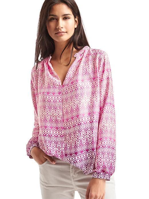 Gap Women Silky Split Neck Blouse - Pink Print