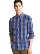 Gap Men True Wash Linear Gingham Standard Fit Shirt - Brillant Blue