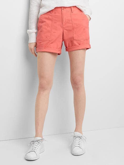 Gap Embroidery Girlfriend Chino Shorts - Coral