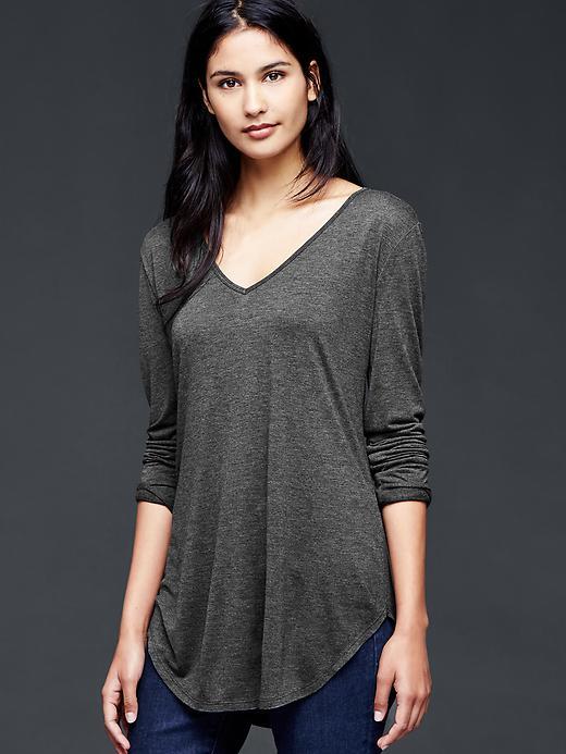 Gap Shirttail V Neck Top - Charcoal