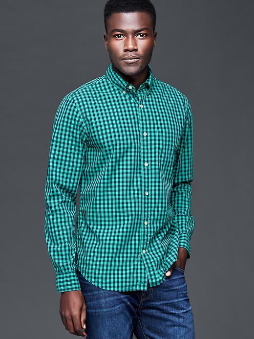 Gap Men Gingham Poplin Shirt - Green Malachite