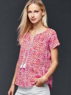 Gap Women Short Sleeve Print Tassel Top - Coral Ikat