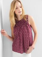 Gap Women Smocked Print Tank - Burgundy