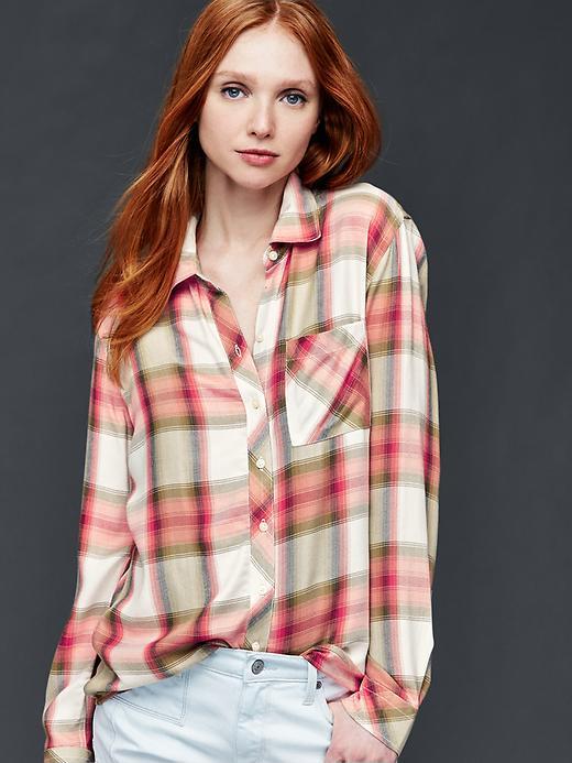 Gap Women Drapey Flannel Boyfriend Shirt - Ombre Fire Coral